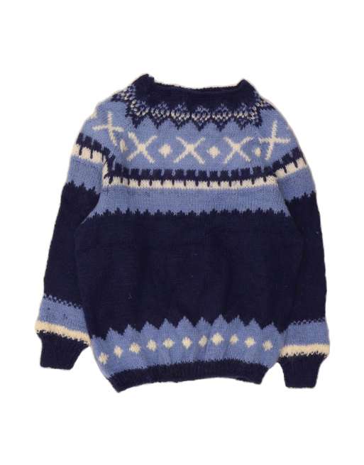Vintage Boat Neck Jumper Sweater UK 16 Large In Blue Fair Isle