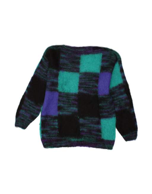 Vintage Boat Neck Jumper Sweater UK 16 Large In Blue Geometric
