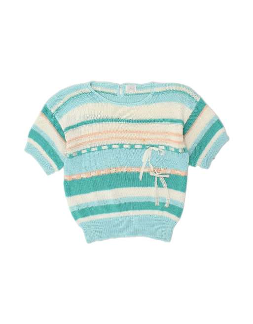 Vintage Boat Neck Jumper Sweater UK 16 Large In Blue Striped