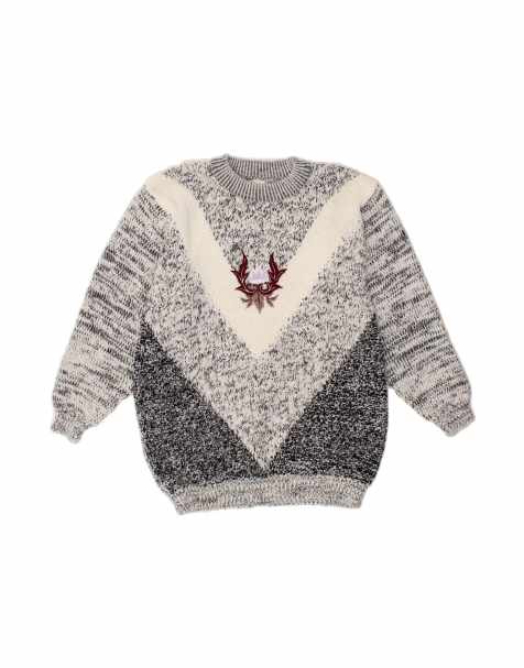 Vintage Boat Neck Jumper Sweater UK 16 Large In Grey Colourblock - view 1