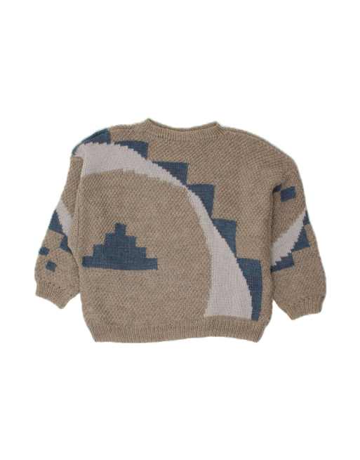 Vintage Boat Neck Jumper Sweater UK 16 Large In Grey Geometric