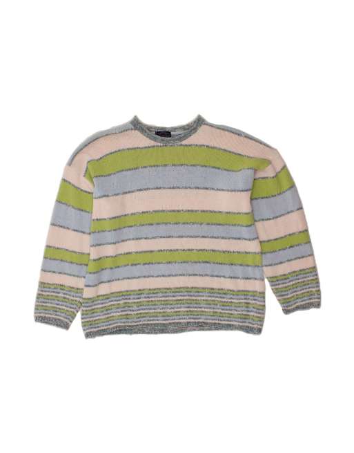 Vintage Boat Neck Jumper Sweater UK 16 Large In Multicoloured Striped