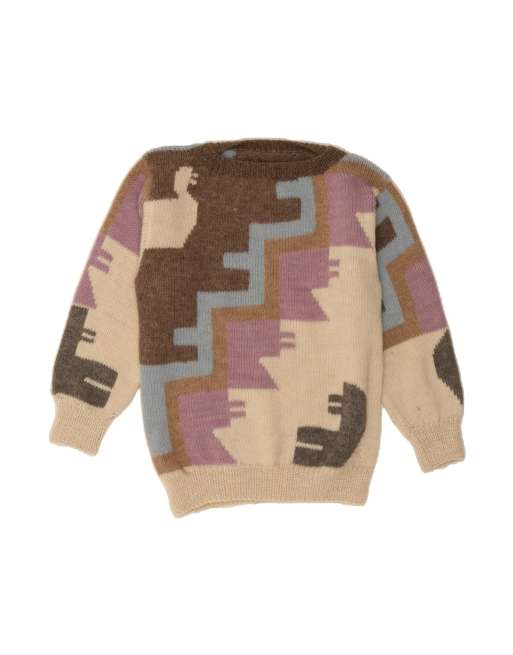 Vintage Boat Neck Jumper Sweater UK 16 Large In Multicoloured