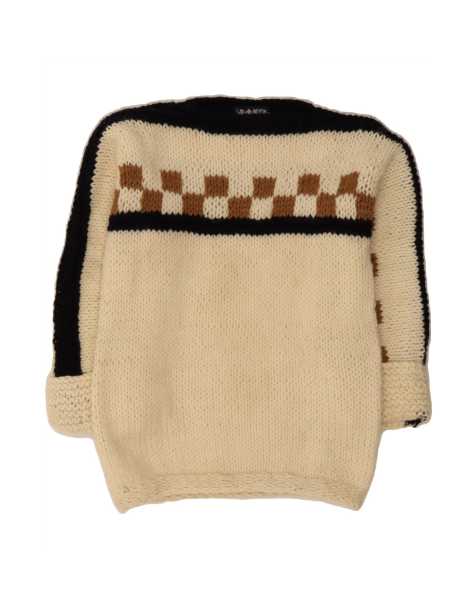 Vintage Boat Neck Jumper Sweater UK 16 Large In Off In White Geometric - view 1