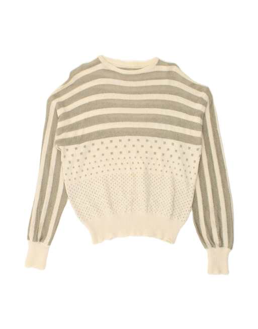 Vintage Boat Neck Jumper Sweater UK 16 Large In Off In White Striped
