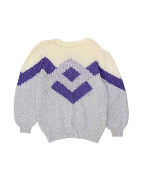 Vintage Boat Neck Jumper Sweater UK 16 Large In Purple Argyle/diamond - view 1
