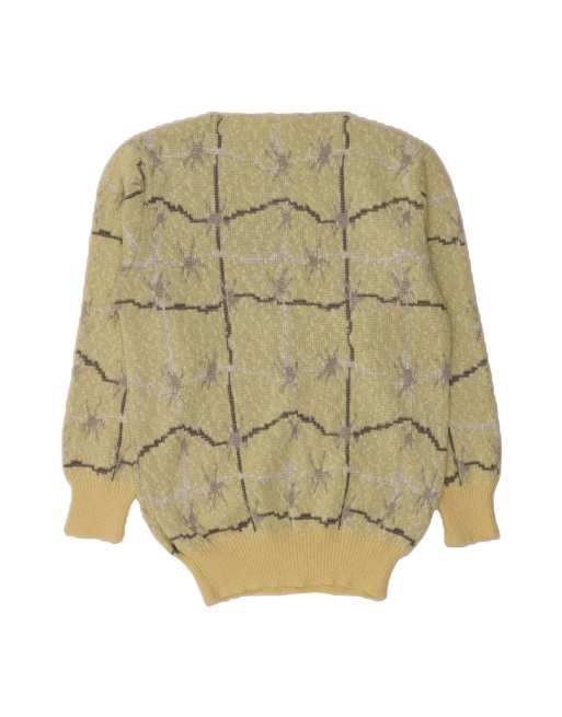 Vintage Boat Neck Jumper Sweater UK 16 Large In Yellow Check