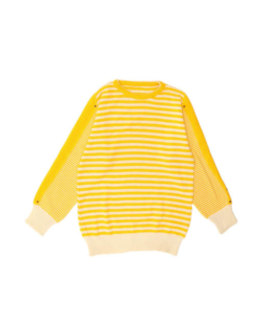 Vintage Boat Neck Jumper Sweater UK 16 Large In Yellow Striped