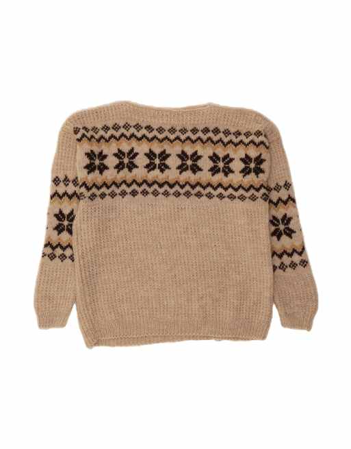Vintage Boat Neck Jumper Sweater UK 18 XL In Beige Fair Isle