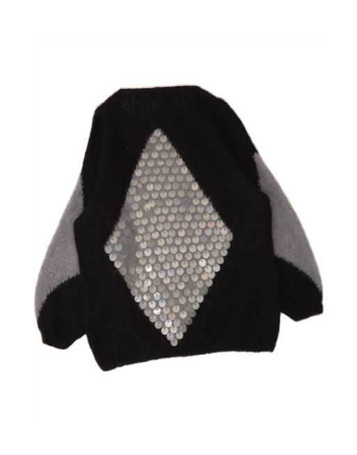 Vintage Boat Neck Jumper Sweater UK 18 XL In Black Argyle/diamond