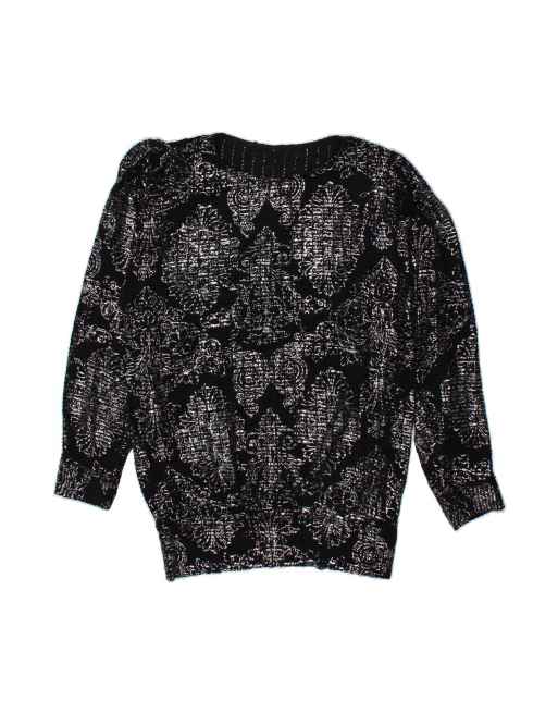 Vintage Boat Neck Jumper Sweater UK 18 XL In Black Paisley