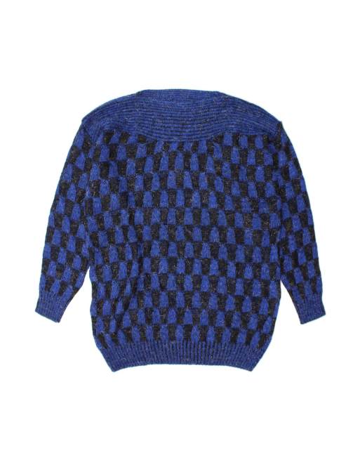 Vintage Boat Neck Jumper Sweater UK 18 XL In Blue