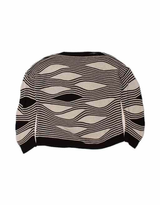 Vintage Boat Neck Jumper Sweater UK 18 XL In Grey Striped