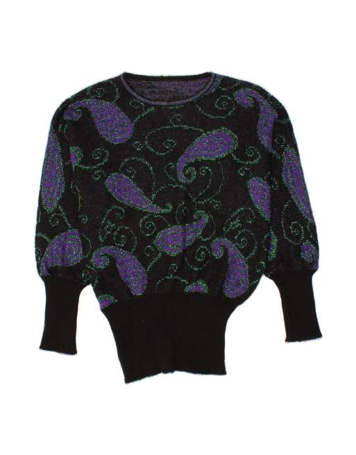 Vintage Boat Neck Jumper Sweater UK 20 2XL In Blue Paisley