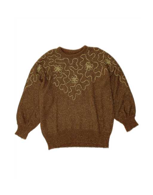 Vintage Boat Neck Jumper Sweater UK 20 2XL In Brown