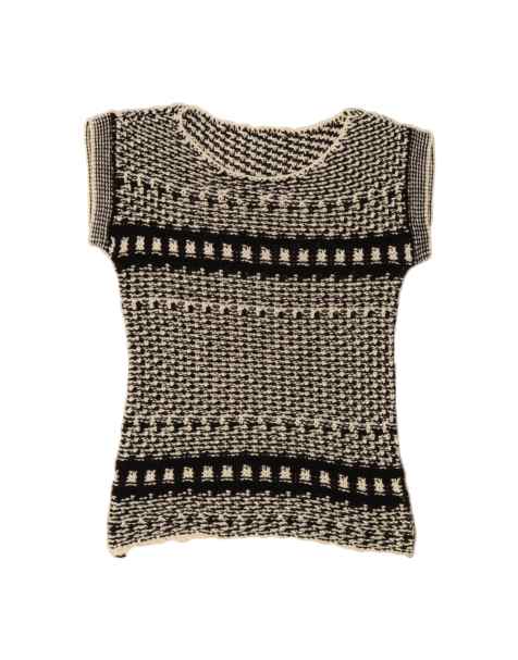 Vintage Boat Neck Jumper Sweater UK 8 Small In Black Striped - view 1