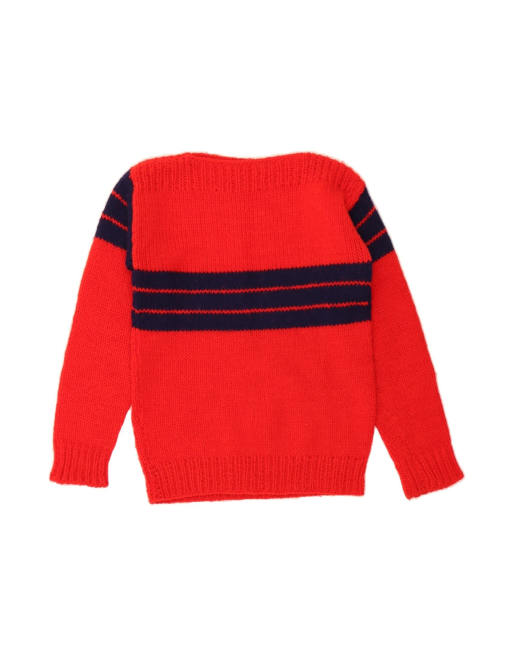 Vintage Boat Neck Jumper UK 12 Medium In Red Striped