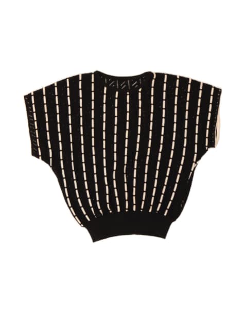 Vintage Boat Neck Jumper UK 14 Large In Black Striped - view 1