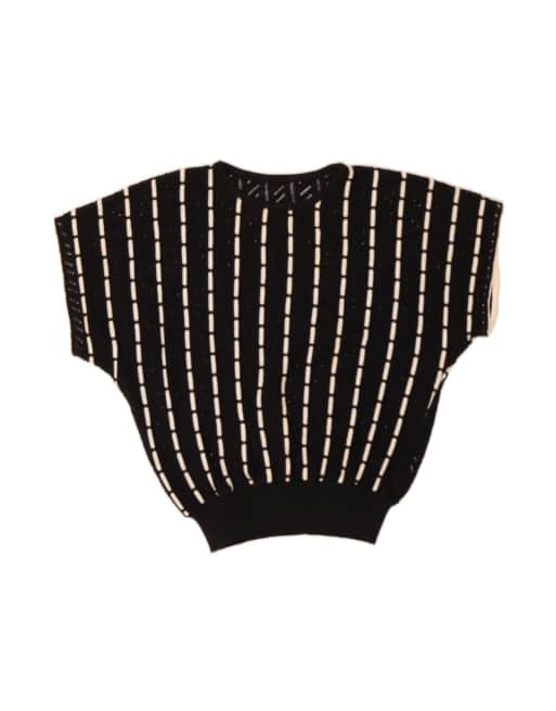 Vintage Boat Neck Jumper UK 14 Large In Black Striped