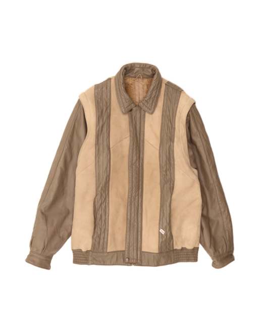 Vintage Bomber Leather Jacket It 52 XL In Beige Striped