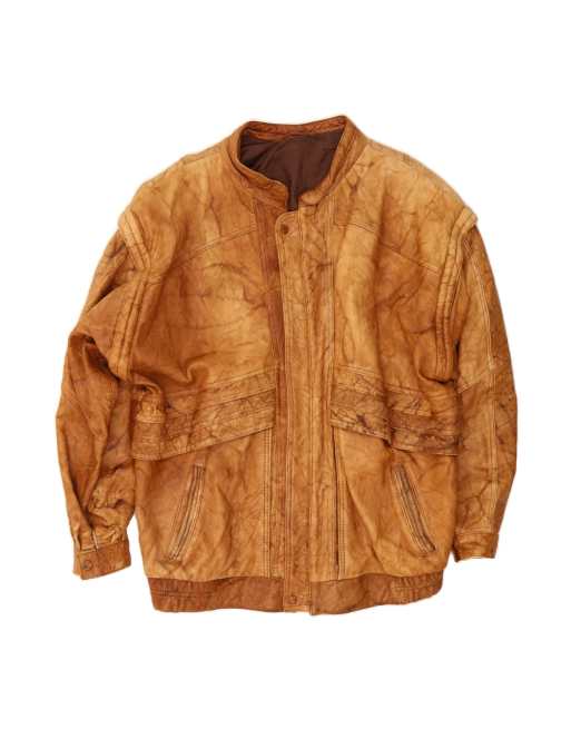 Vintage Bomber Leather Jacket It 52 XL In Brown