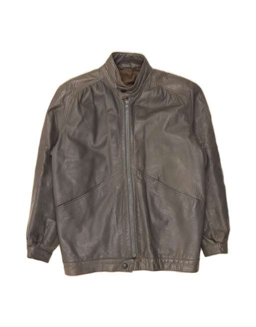 Vintage Bomber Leather Jacket UK 36 Small In Grey