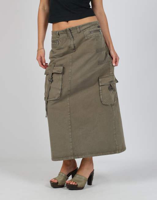Vintage Boosley S denim maxi skirt in dark green, 2 of 4