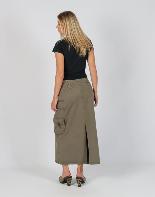 Vintage Boosley S denim maxi skirt in dark green, 3 of 4
