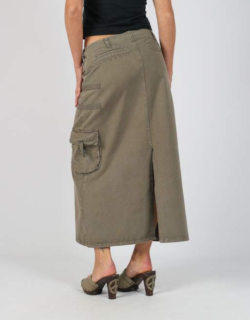 Vintage Boosley S denim maxi skirt in dark green, 4 of 4