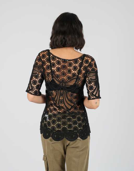 Vintage Brave Soul Boutique S woven top in black, 2 of 4