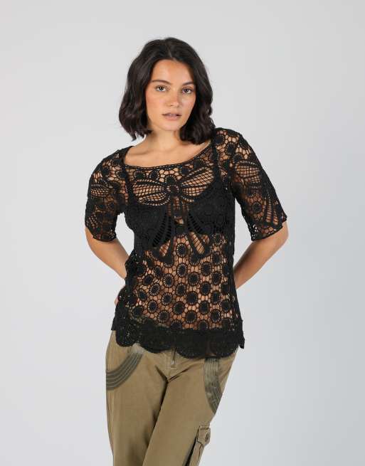 Vintage Brave Soul Boutique S woven top in black, 3 of 4