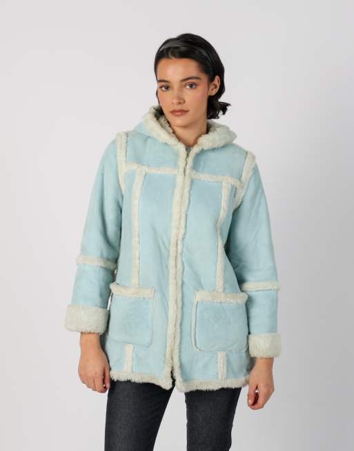 Vintage Brums M shearling coat in light blue, 1 of 4