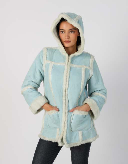 Vintage Brums M shearling coat in light blue, 2 of 4
