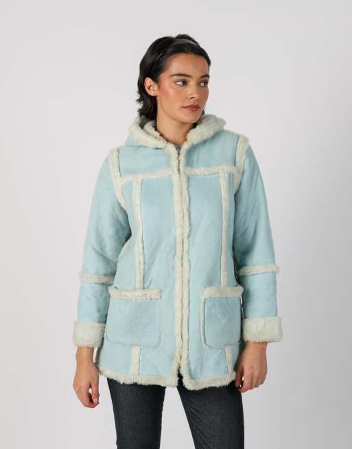 Vintage Brums M shearling coat in light blue, 3 of 4