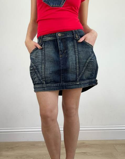 Vintage bubble style denim skirt in blue - view 1