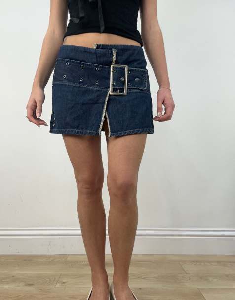 Vintage buckle detail mini skirt in dark blue - view 1