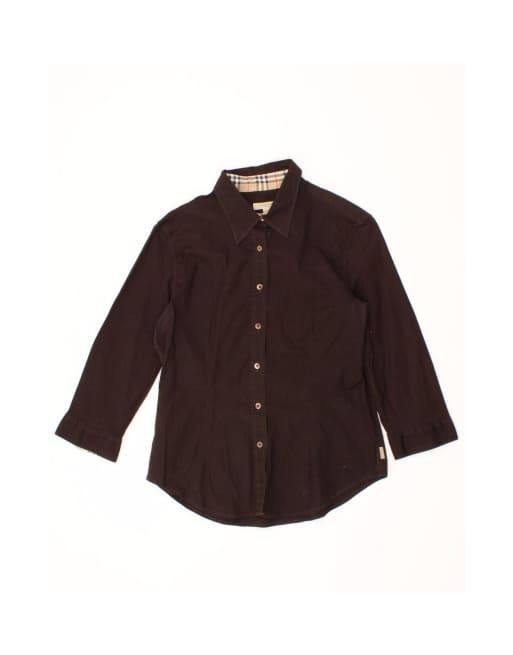Vintage Burberry 3/4 Sleeve Shirt UK 14 Large In Brown
