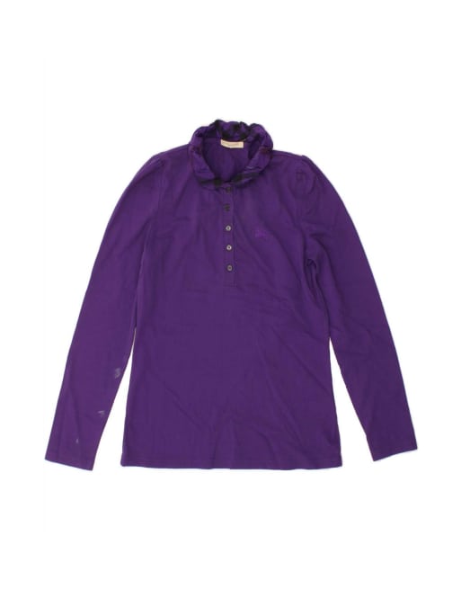 Vintage Burberry Brit Long Sleeve Polo Shirt UK 12 Medium In Purple