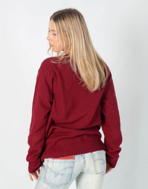 Vintage Burberry M knitted jumper in burgundy red, 2 of 4