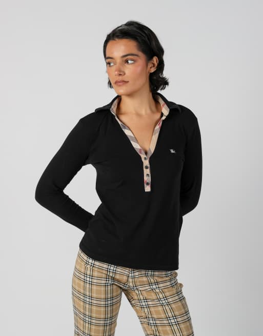 Vintage Burberry M long sleeve top in black, 3 of 4
