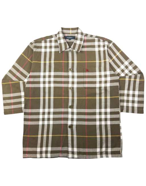 Vintage Burberry nova check long sleeve button up shirt size m in green