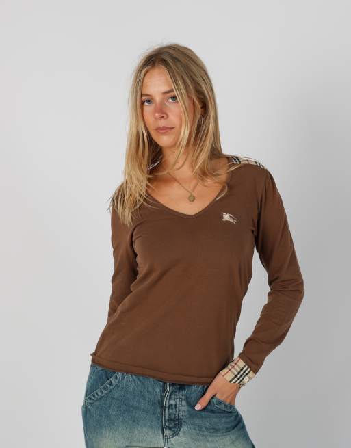 Vintage Burberry S long sleeve top in brown, 1 of 4