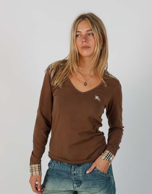 Vintage Burberry S long sleeve top in brown, 3 of 4