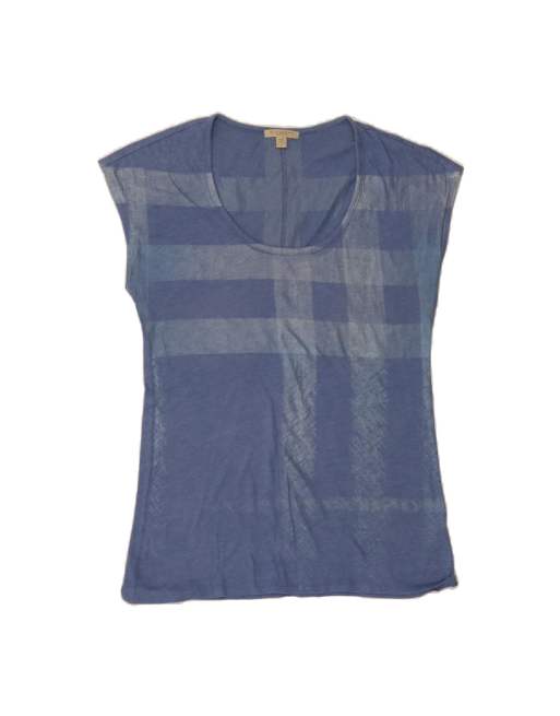 Vintage Burberry T-shirt Top UK 10 Small In Blue Check