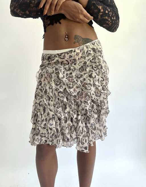 Vintage butterfly midi skirt in grey