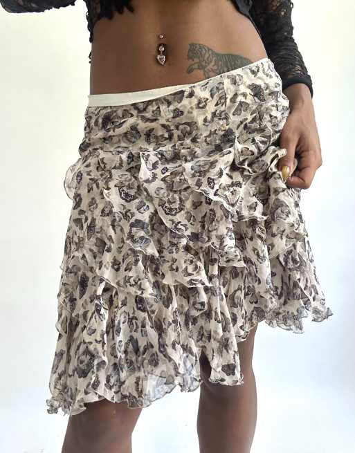 Vintage butterfly midi skirt in grey, 3 of 4