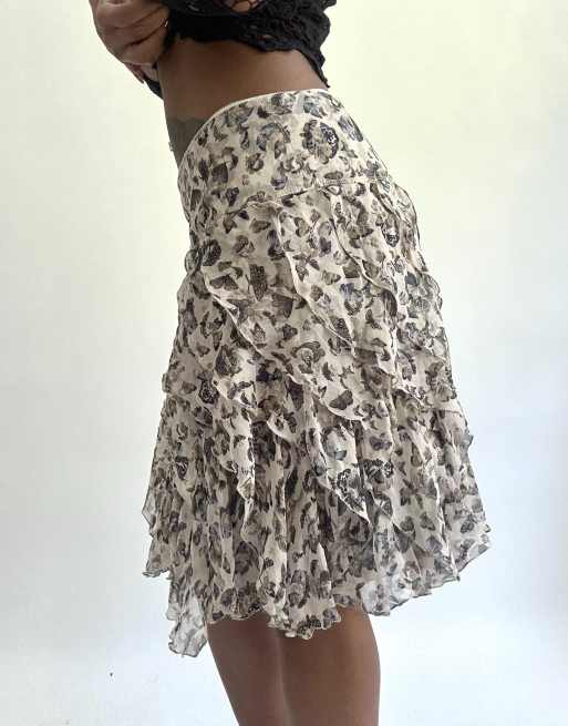 Vintage butterfly midi skirt in grey, 4 of 4