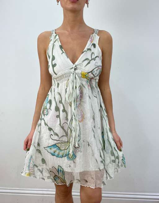 Vintage butterfly print dress in white