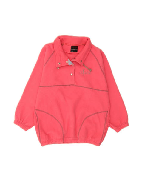 Vintage Button Neck Fleece Jumper UK 14 Medium In Pink - view 1