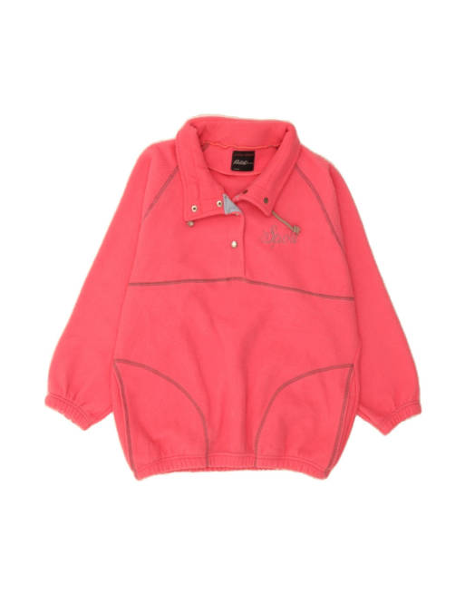 Vintage Button Neck Fleece Jumper UK 14 Medium In Pink